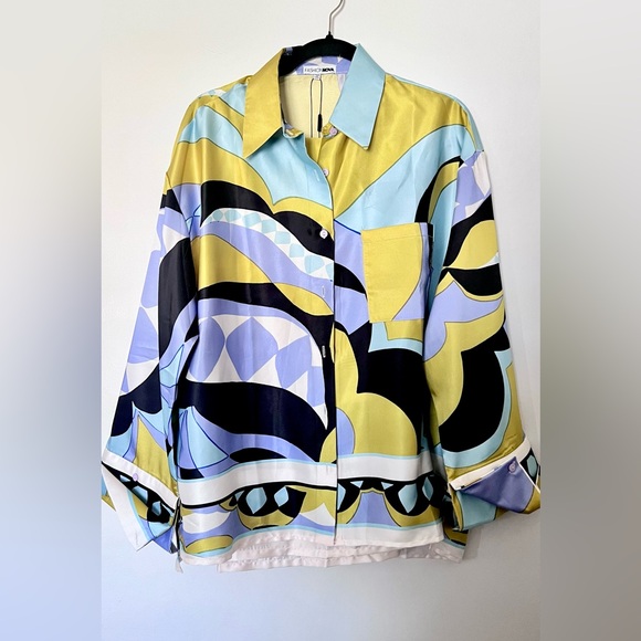 Fashion Nova Abstract-Print Wide-Leg Pants Set in Lime & Aqua - Picture 7 of 8